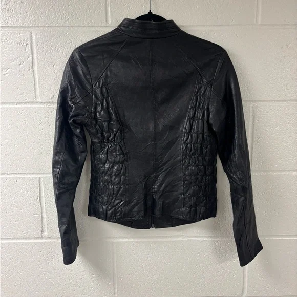 Elsa Valentini Black Faux Leather Moto Jacket | Size 42 (XS-S) - Picture 3 of 4